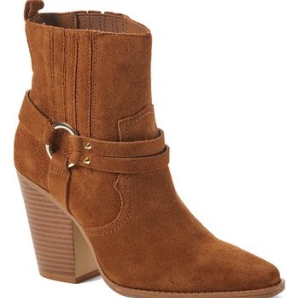 *NEW* Western-Inspired Cognac Genuine Suede Boots! Size 6.5